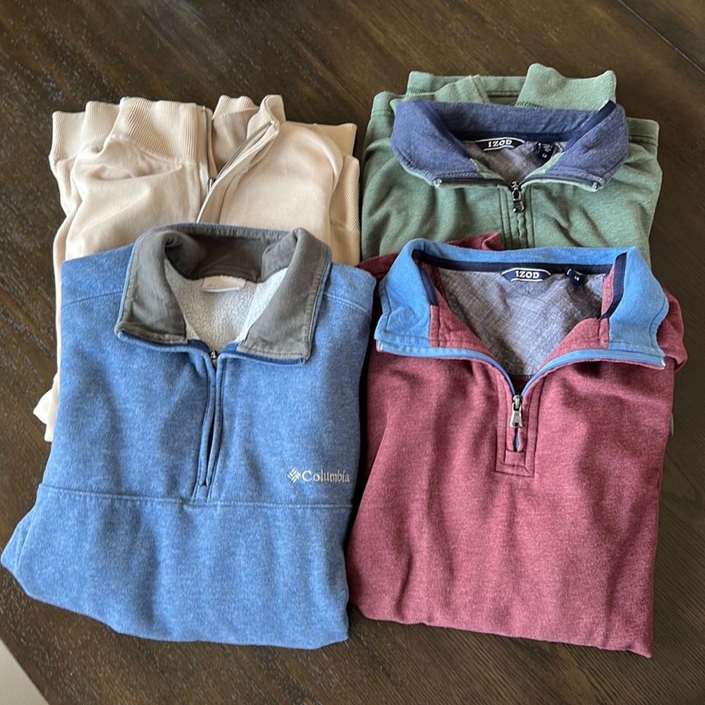 Package deal 4 3/4 zip pullover. Columbia, 2 IZOD and Roundtree and Yorke.